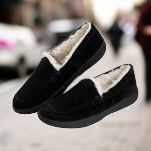 Vionic Lynez Slippers Size 8 Suede Leather Slip On Black Women Casual Shoes